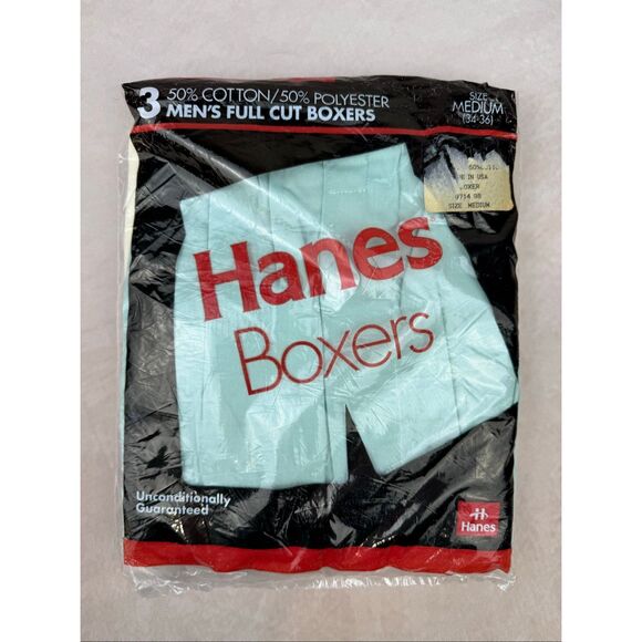 Vintage 1992 HANES Mens Boxers Full Cut M 3 Pack White USA 34-36 NOS 50/50 - Picture 1 of 8